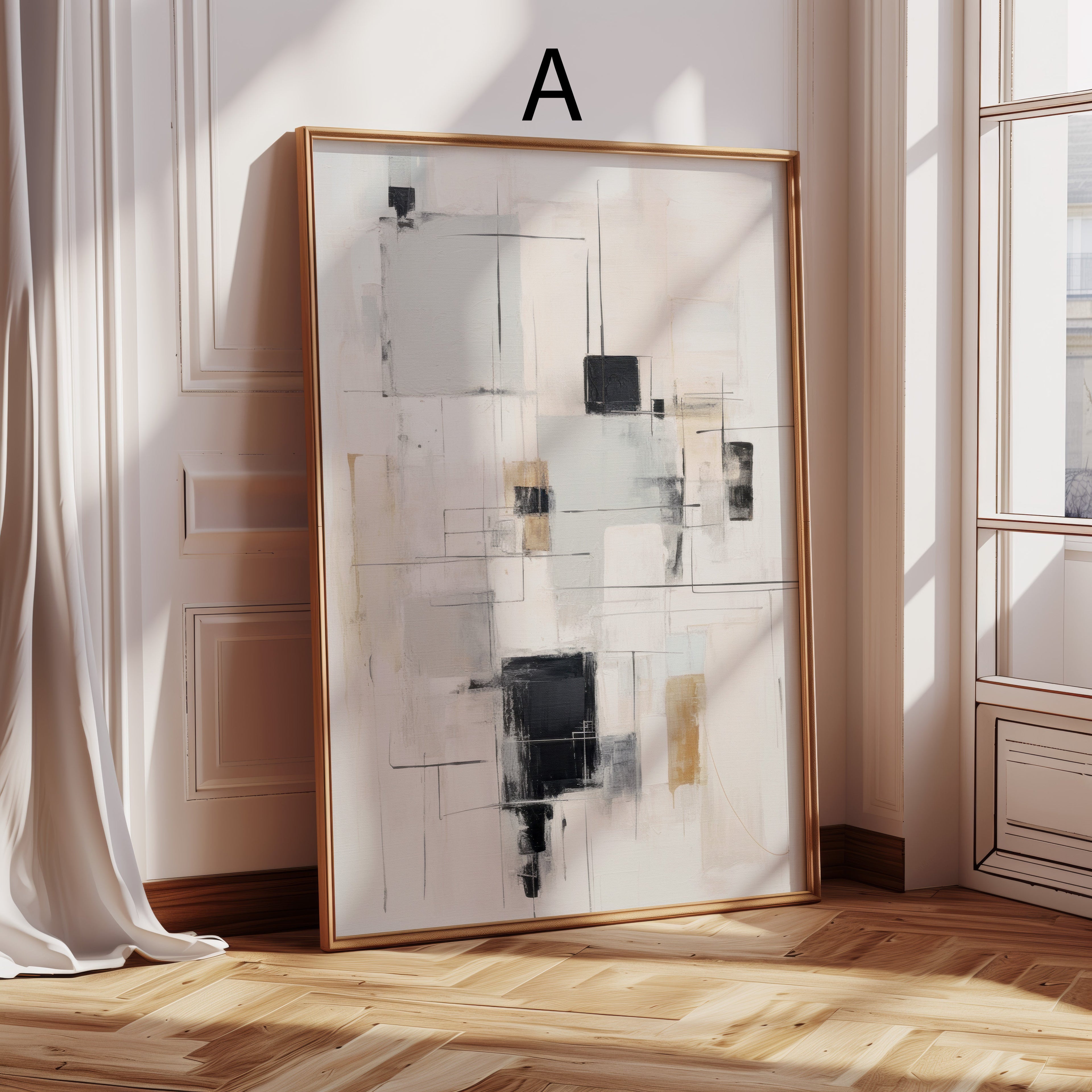 Abstrakte Kunst Poster · Geschenkidee · Geometrie Schwarz Beige Minimalistische Wandkunst · Dekoprint ohne Rahmen-2