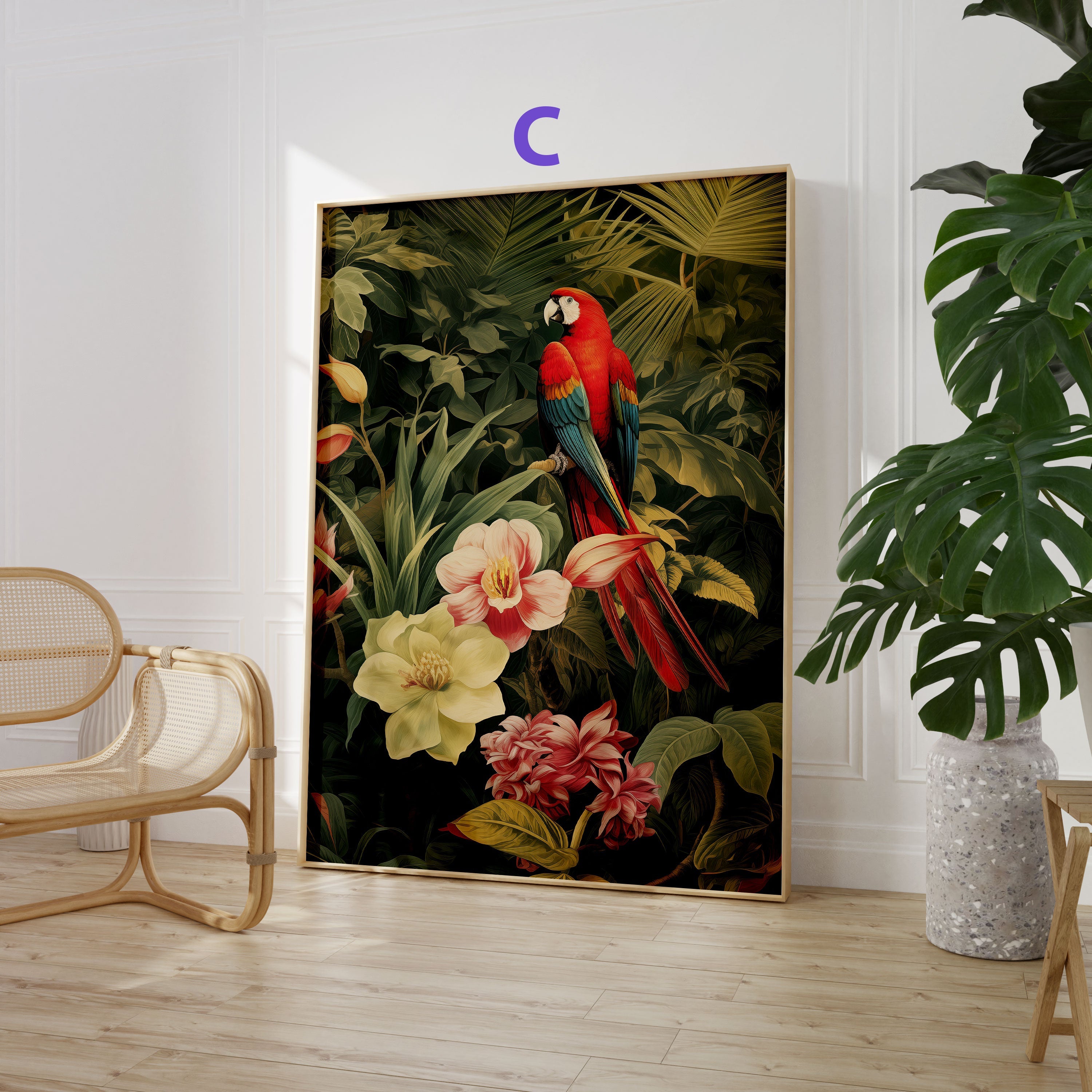 Dschungel Tiere Poster · Geschenkidee · Aquarell mit Leopard, Papagei und Affe · Wohnzimmer Deko · Dekoprint ohne Rahmen-4