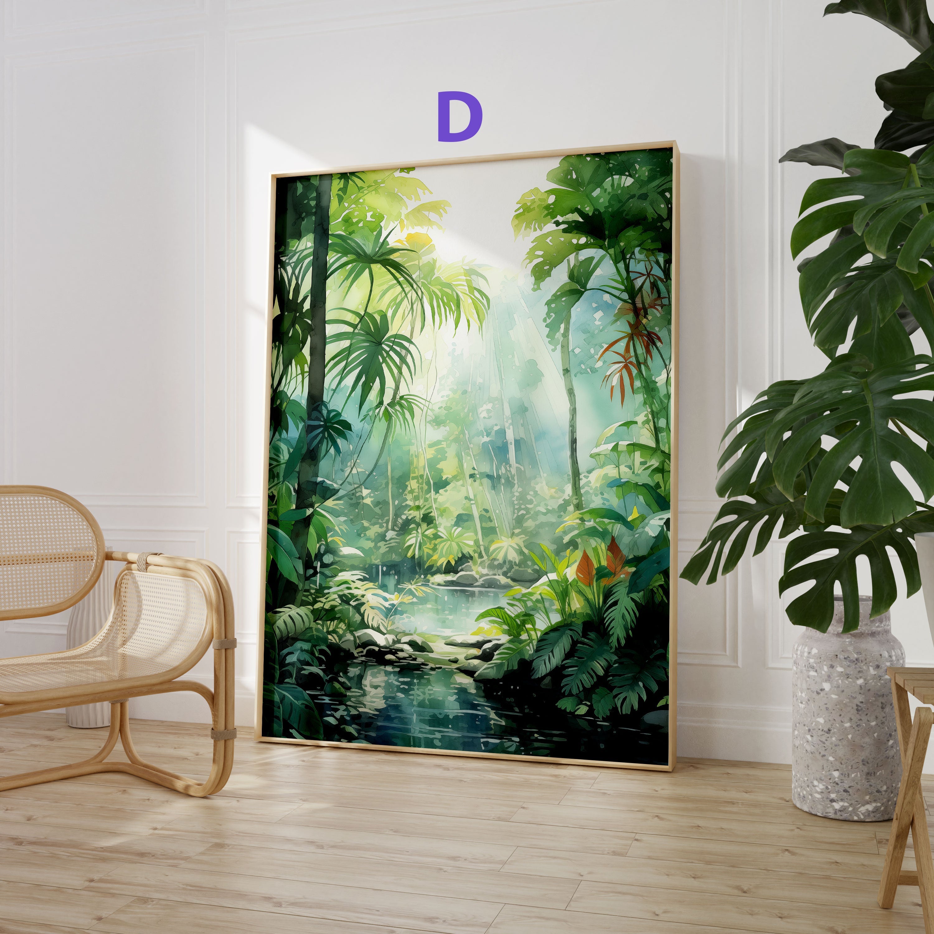 Dschungel Tiere Poster · Geschenkidee · Aquarell mit Leopard, Papagei und Affe · Wohnzimmer Deko · Dekoprint ohne Rahmen-5