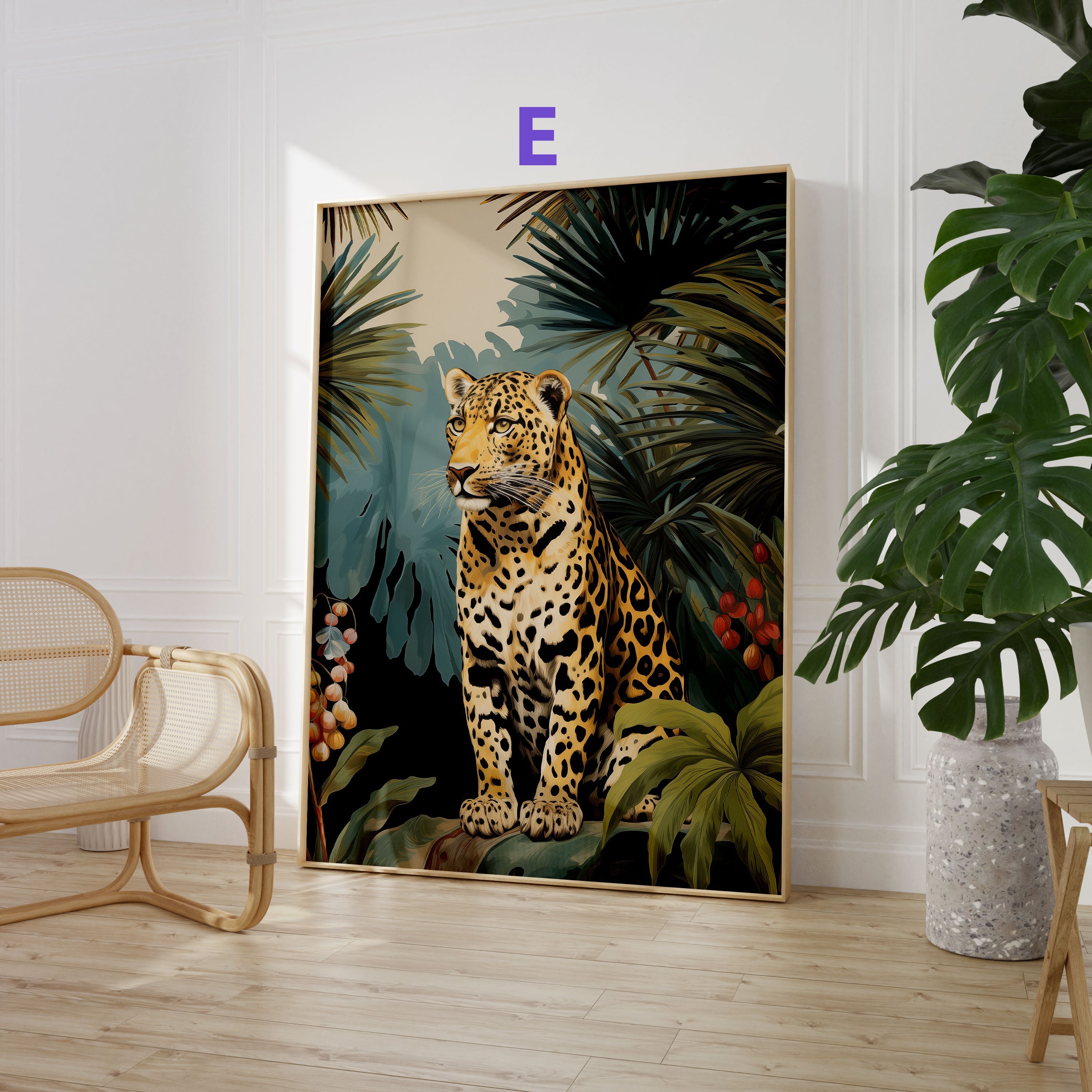 Dschungel Tiere Poster · Geschenkidee · Aquarell mit Leopard, Papagei und Affe · Wohnzimmer Deko · Dekoprint ohne Rahmen-6